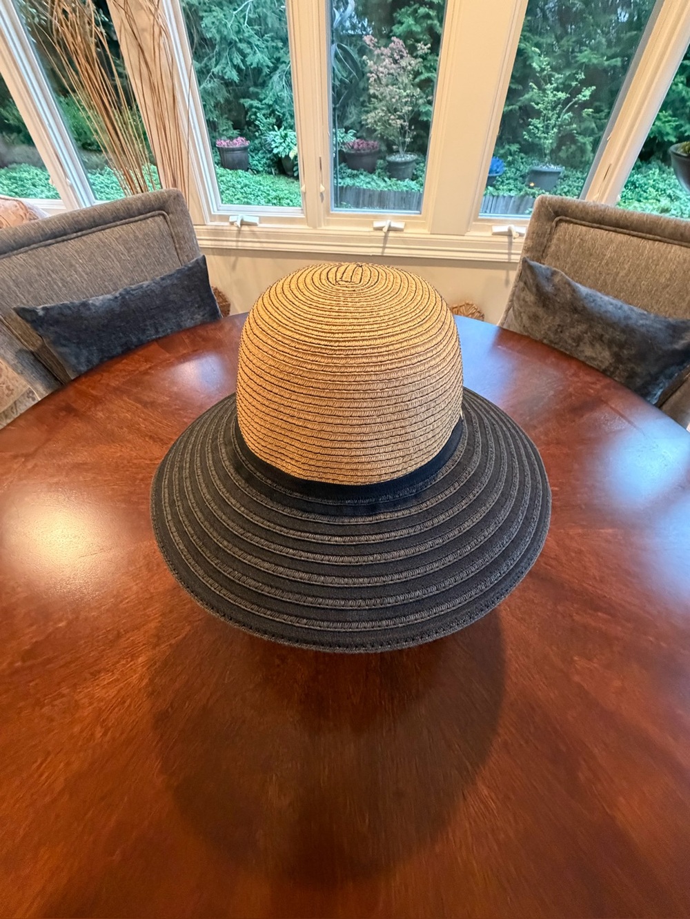 Two-Tone Straw Sun Hat - Black and Natural